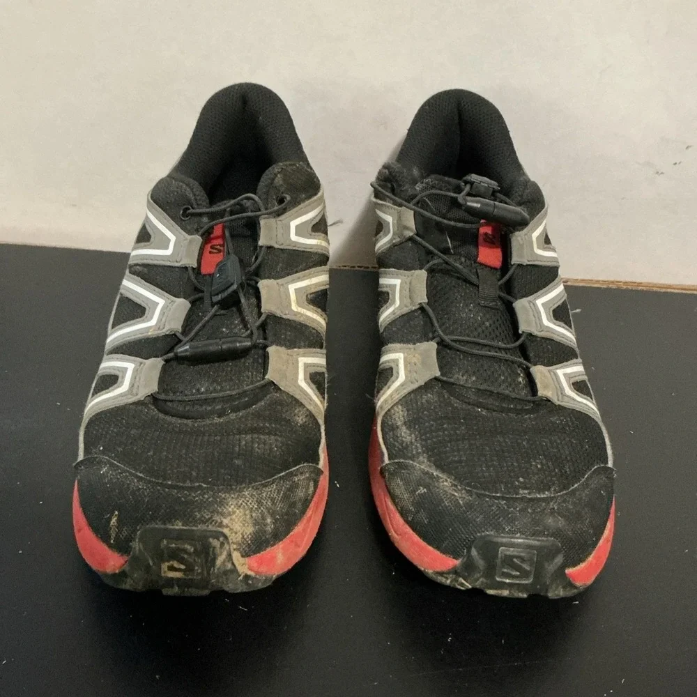 Salomon Speedcross Boy's Size 5 Trail Running Shoes Black Red Gray